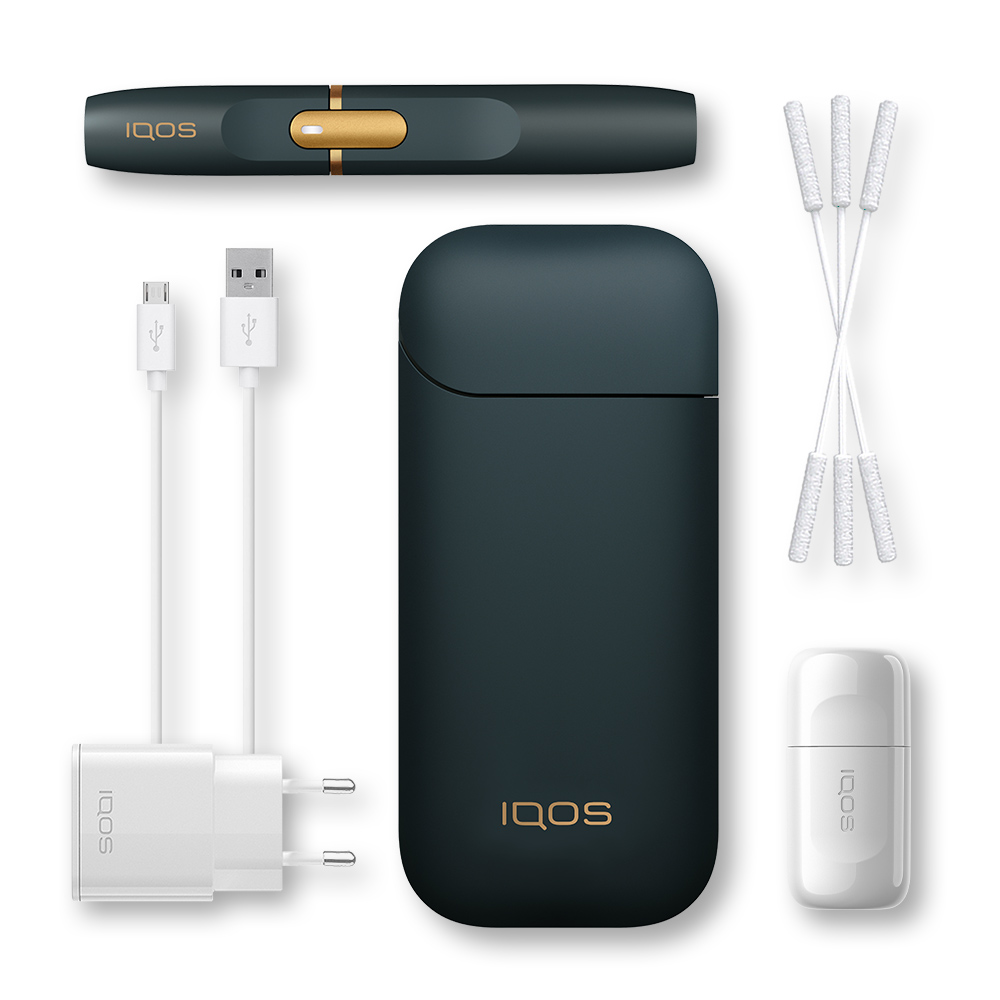 iqos 2 point 4 plus kit holder charger usb cleaning sticks nachtblau